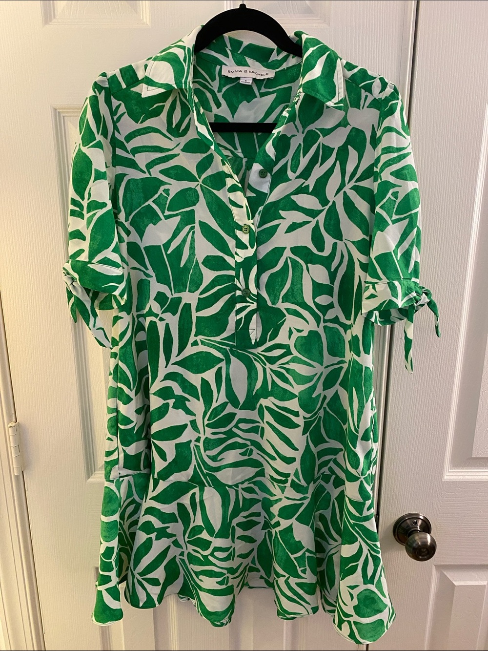 Emma & Michele Green and White Leaf-Print Mini Dress